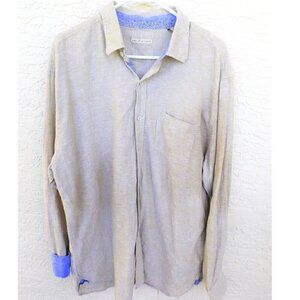 AGE OF WISDOM XXL LS Button Front Shirt Beige Blue Flip Cuff cotton linen blend